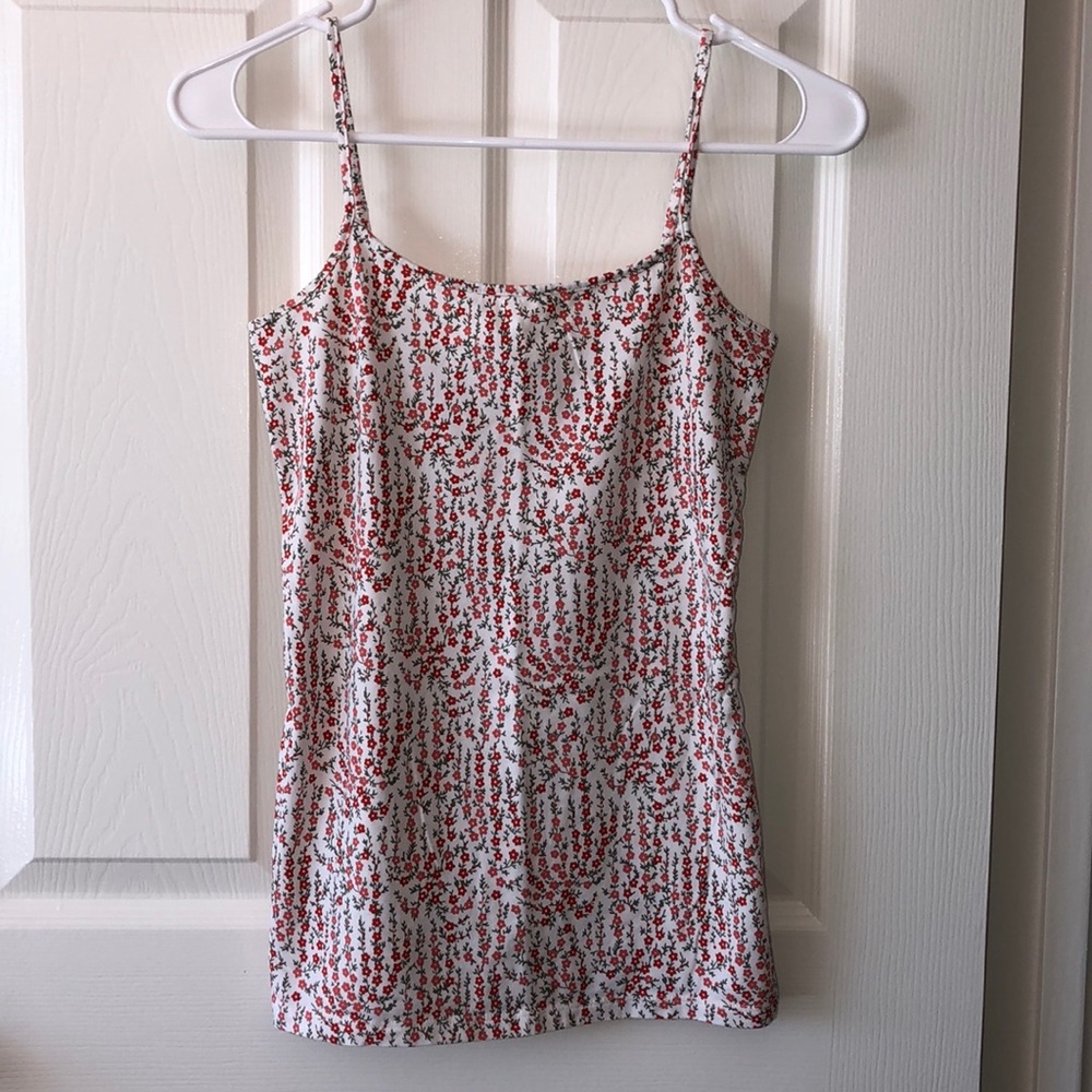 Women Small LOFT Red White Floral Spaghetti Strap